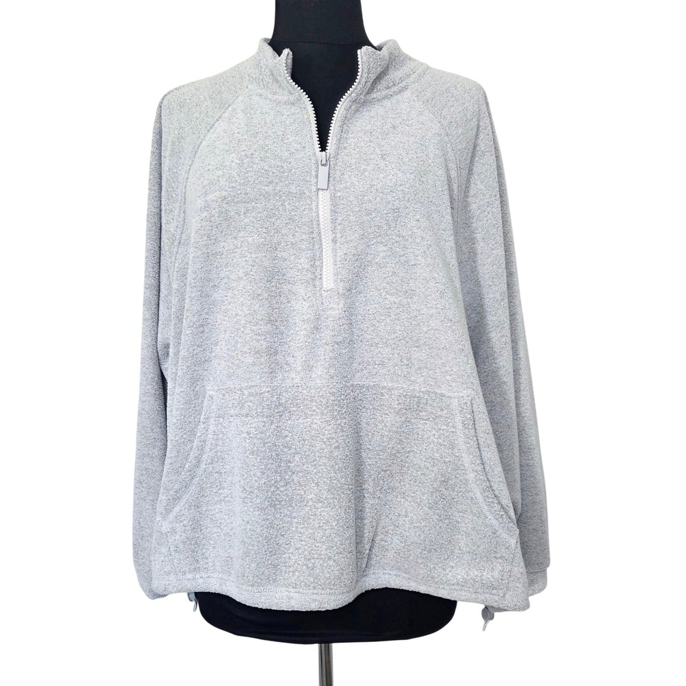 Old Navy Womens 3X Gray Quarter Zip Fleece Pullover Kangaroo Pocket Bungee Hem